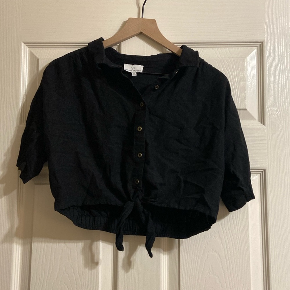 Patrons of Peace Black Button Down Crop Top w/ Tie Front